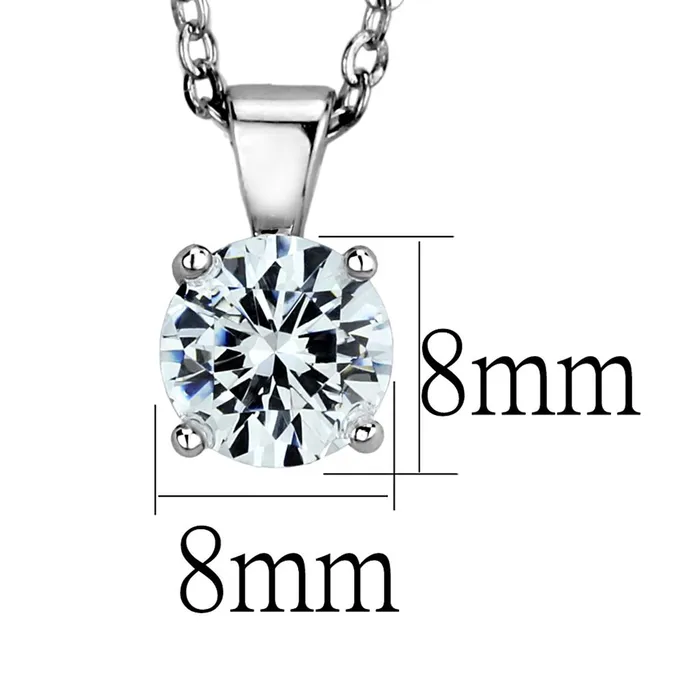 LOS891 Rhodium 925 Sterling Silver Chain Pendant with AAA Grade CZ in Clear Alamode Necklaces
