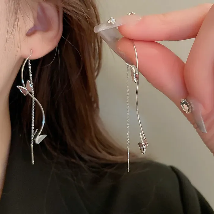 LUXE Womens Fashion Gold Silver Long Thread Tassel Drop Earrings Divine Inspiration Styles Earrings