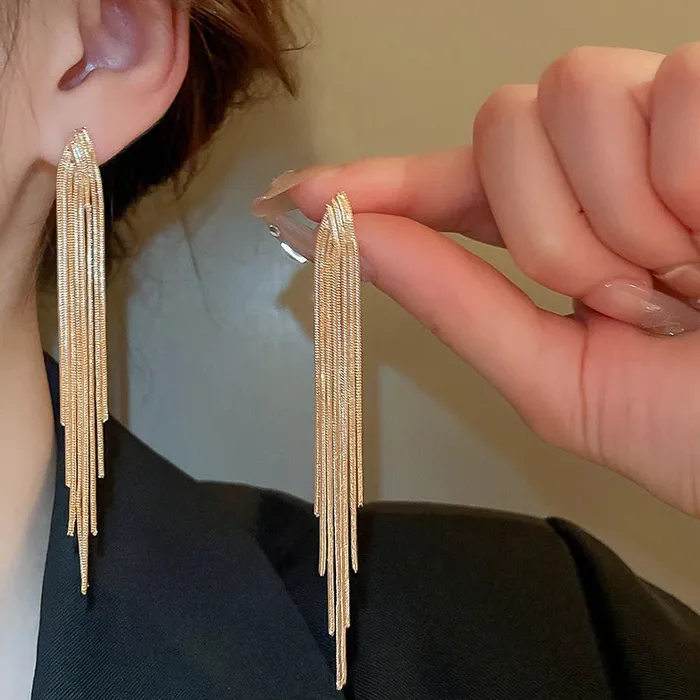 LUXE Womens Fashion Gold Silver Long Thread Tassel Drop Earrings Divine Inspiration Styles Earrings