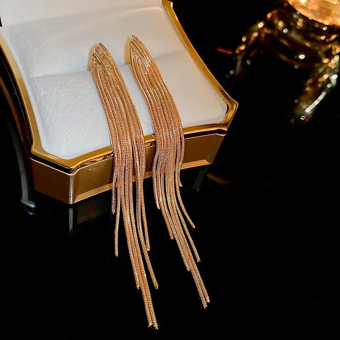 LUXE Womens Fashion Gold Silver Long Thread Tassel Drop Earrings Divine Inspiration Styles Earrings
