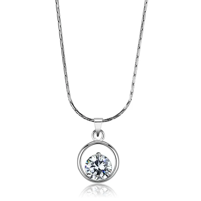 Necklaces Alamode LO4153 Rhodium Brass Chain Pendant with AAA Grade CZ in Clear