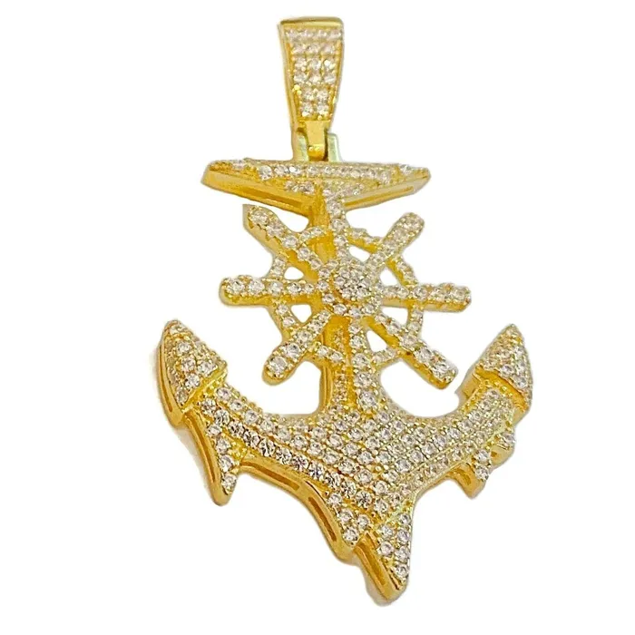 Necklaces AMERICAN TIME Anchor Drip Iced CZ Pendant Gold Plated over 925 Sterling Silver Necklaces AMERICAN TIME Anchor Drip Iced CZ Pendant Gold Plated over 925 Sterling Silver