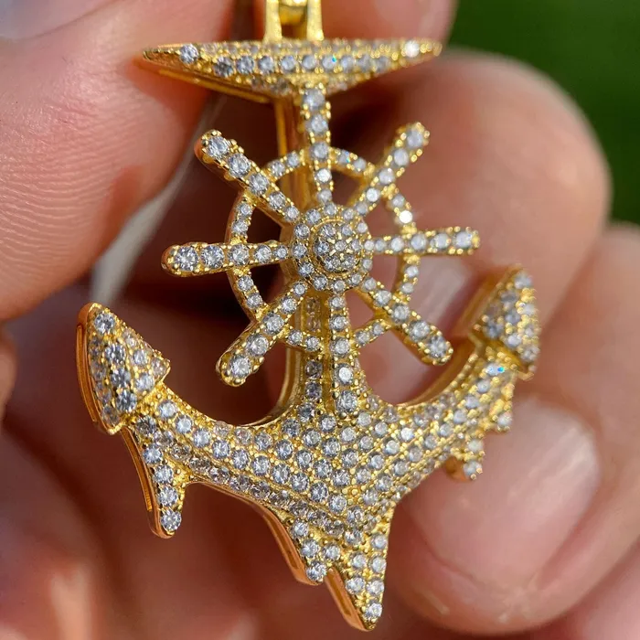 Necklaces AMERICAN TIME Anchor Drip Iced CZ Pendant Gold Plated over 925 Sterling Silver Necklaces AMERICAN TIME Anchor Drip Iced CZ Pendant Gold Plated over 925 Sterling Silver
