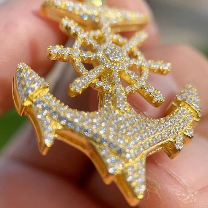 Necklaces AMERICAN TIME Anchor Drip Iced CZ Pendant Gold Plated over 925 Sterling Silver Necklaces AMERICAN TIME Anchor Drip Iced CZ Pendant Gold Plated over 925 Sterling Silver