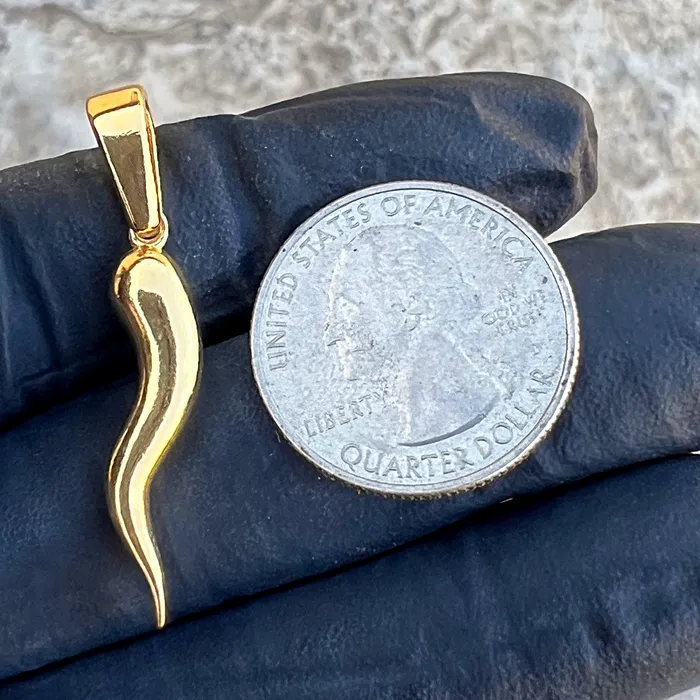 Necklaces Bling Cartel 14k Gold Plated 925 Sterling Silver Italian Horn Cornicello Plain Pendant