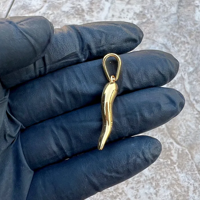 Necklaces Bling Cartel 14k Gold Plated 925 Sterling Silver Italian Horn Cornicello Plain Pendant