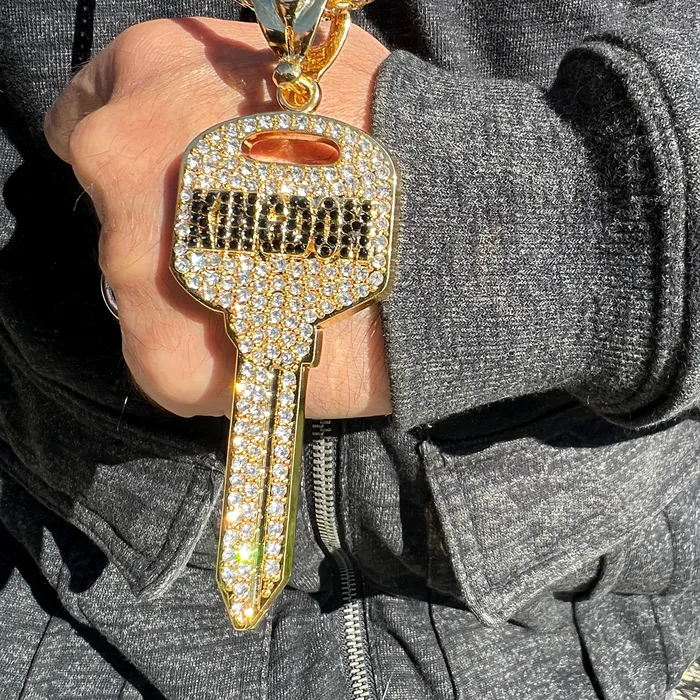 Necklaces Bling Cartel 14K Gold Plated Big Key Iced Flooded Out Franco Chain Necklace 36