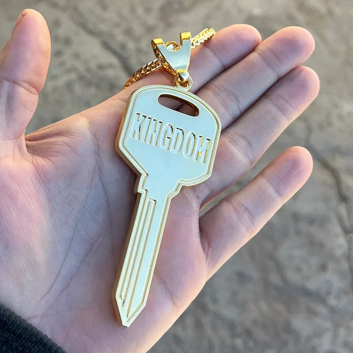 Necklaces Bling Cartel 14K Gold Plated Big Key Iced Flooded Out Franco Chain Necklace 36