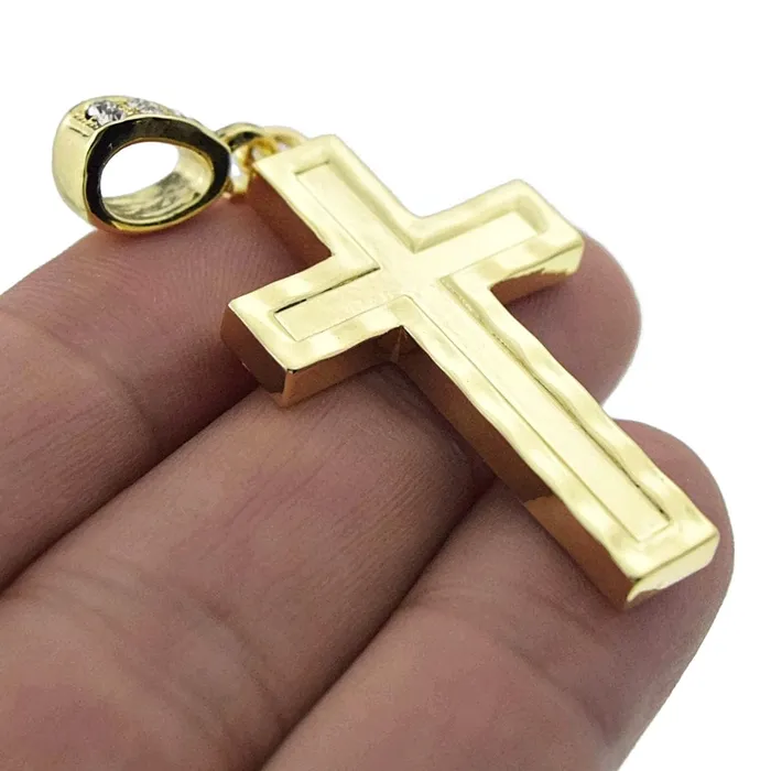 Necklaces Bling Cartel Admin 14k Gold Plated Diamond Cut Cross Pendant