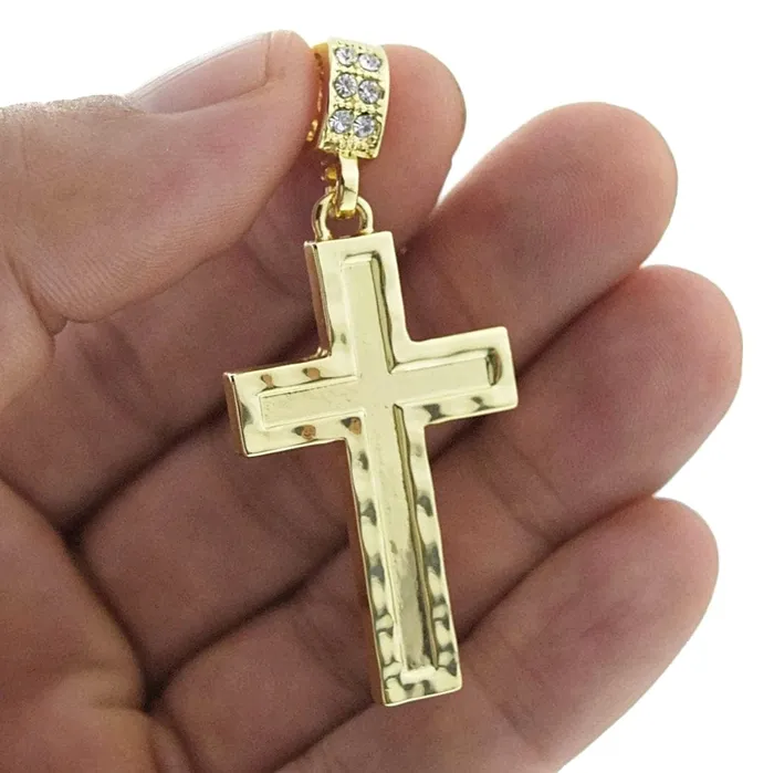Necklaces Bling Cartel Admin 14k Gold Plated Diamond Cut Cross Pendant