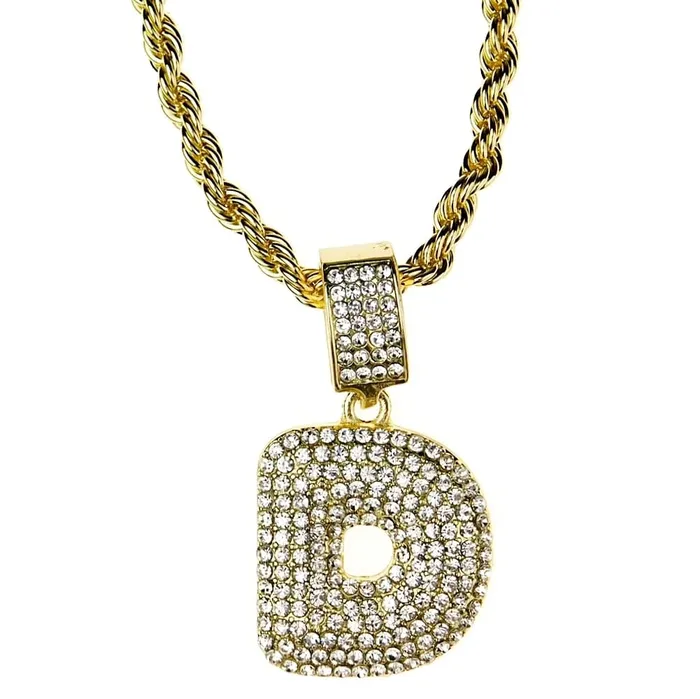 Necklaces Bling Cartel Admin Bubble Letter D Gold Finish Rope Chain Necklace 24