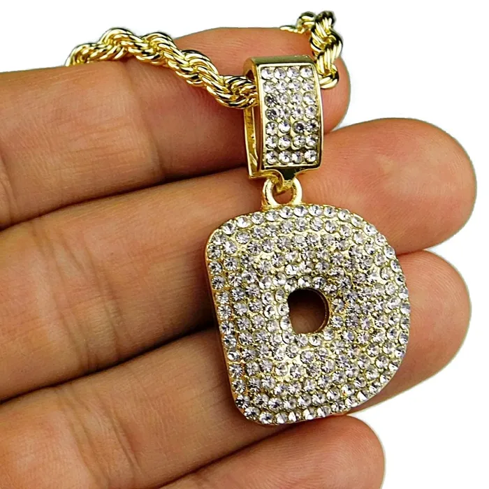 Necklaces Bling Cartel Admin Bubble Letter D Gold Finish Rope Chain Necklace 24