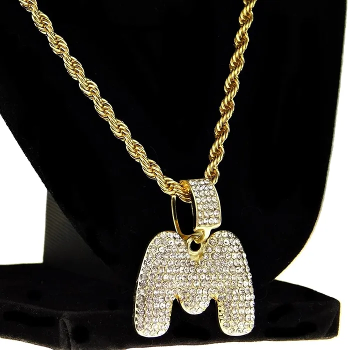 Necklaces Bling Cartel Admin Bubble Letter M Gold Finish Rope Chain Necklace 24 Necklaces Bling Cartel Admin Bubble Letter M Gold Finish Rope Chain Necklace 24