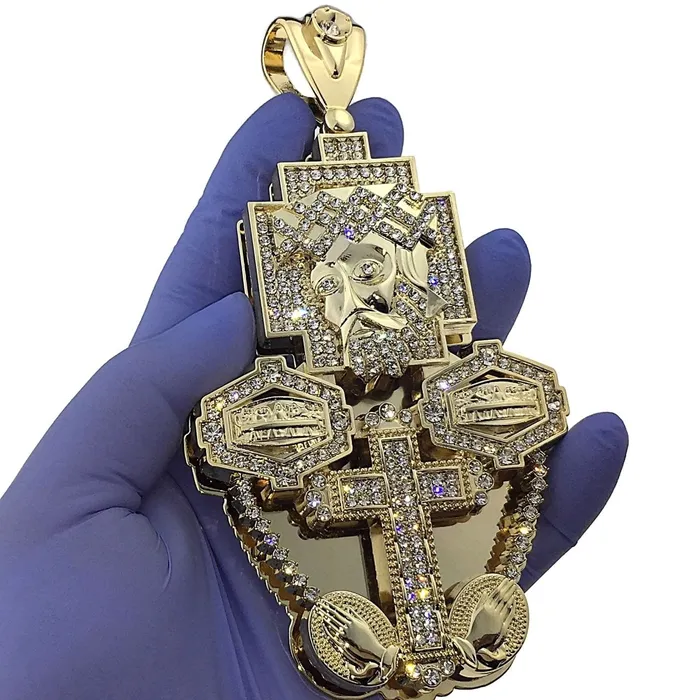 Necklaces Bling Cartel Admin Huge Jesus 3D Combo Gold Finish Iced Flooded Out Pendant