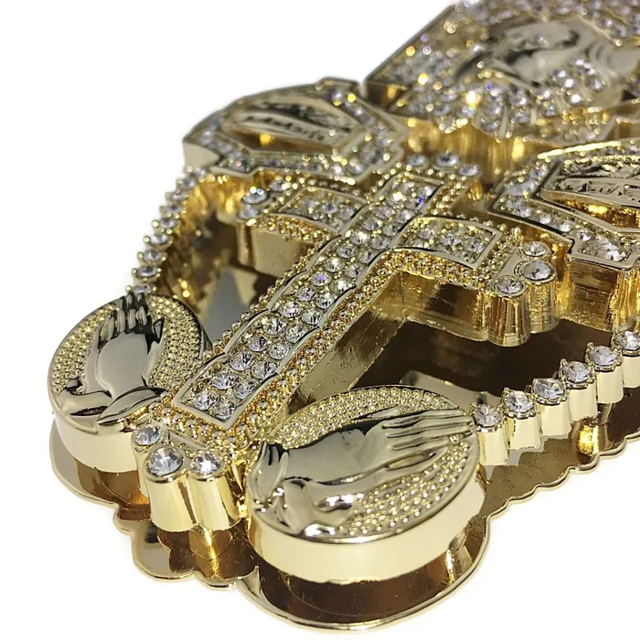 Necklaces Bling Cartel Admin Huge Jesus 3D Combo Gold Finish Iced Flooded Out Pendant