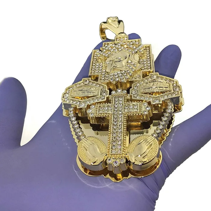 Necklaces Bling Cartel Admin Huge Jesus 3D Combo Gold Finish Iced Flooded Out Pendant