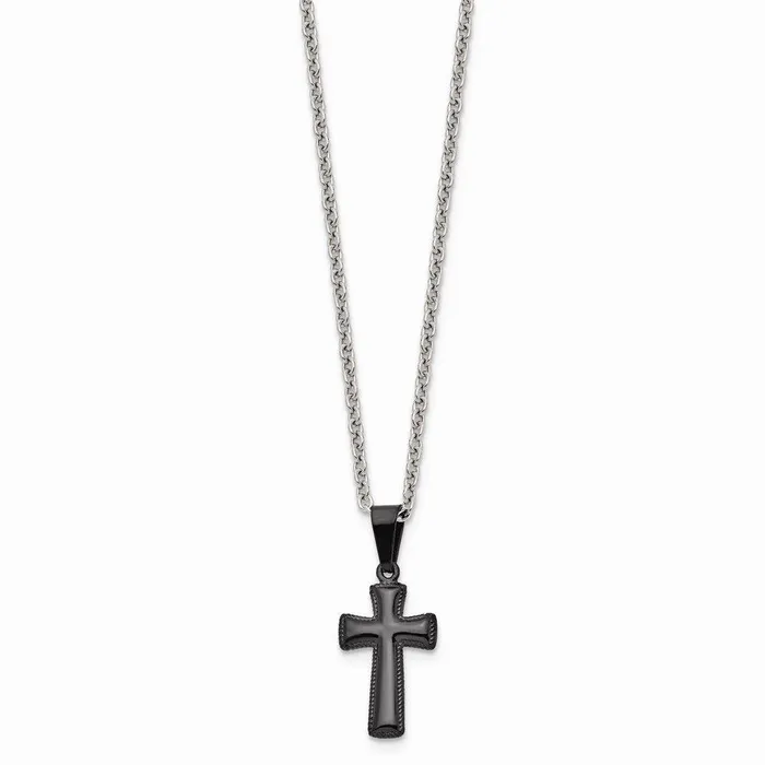 Necklaces Chisel Stainless Steel Polished Black IP Small Pillow Cross Necklace Necklaces Chisel Stainless Steel Polished Black IP Small Pillow Cross Necklace
