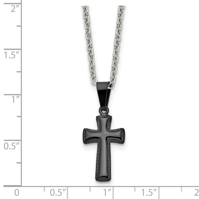 Necklaces Chisel Stainless Steel Polished Black IP Small Pillow Cross Necklace Necklaces Chisel Stainless Steel Polished Black IP Small Pillow Cross Necklace