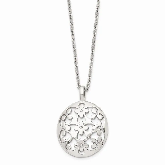 Necklaces Chisel Stainless Steel Polished Circle wCZ w2in ext Necklace Necklaces Chisel Stainless Steel Polished Circle wCZ w2in ext Necklace