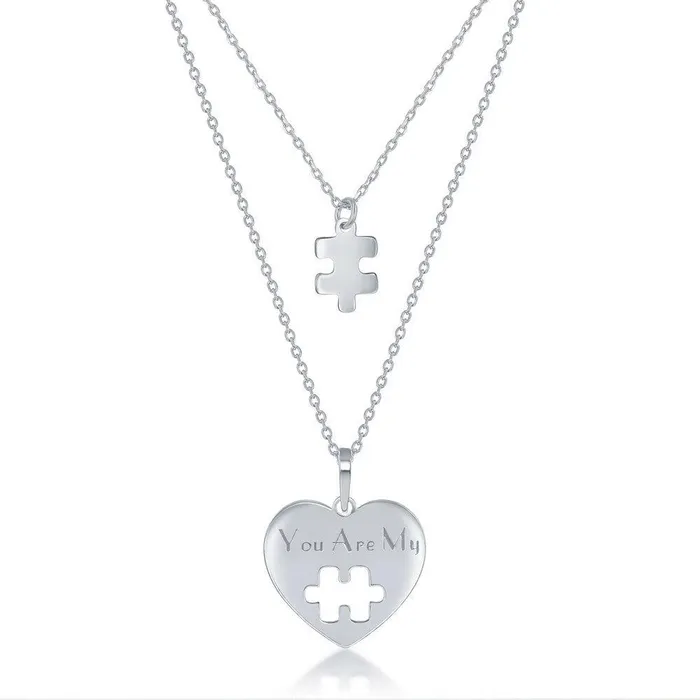 Necklaces Classic Sterling Silver 2PC Puzzle Piece Necklace Set 162 Inch You Are My Heart 142 Puzzle Piece