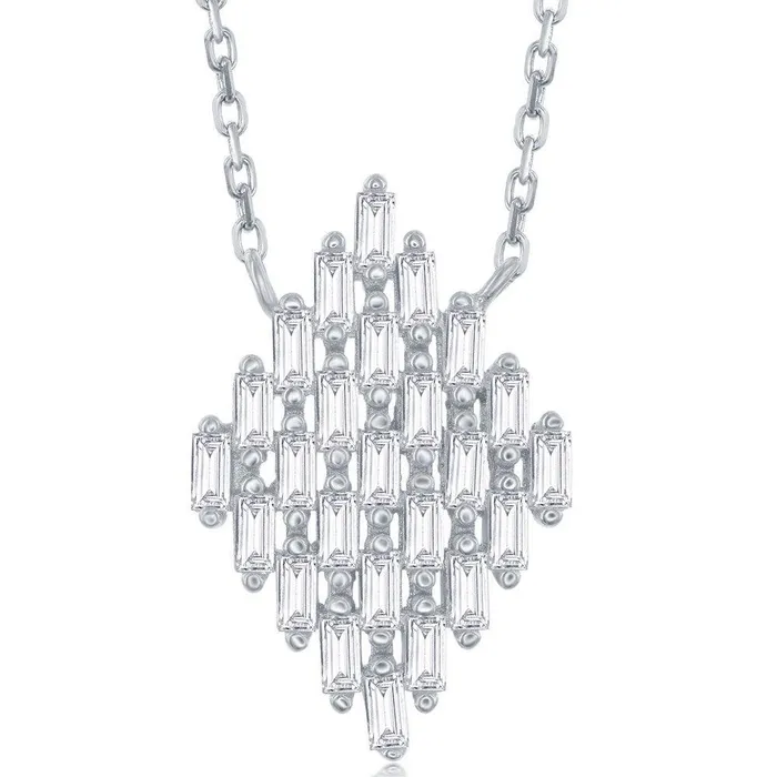 Necklaces Classic Sterling Silver Baguette Diamond Shaped Necklace