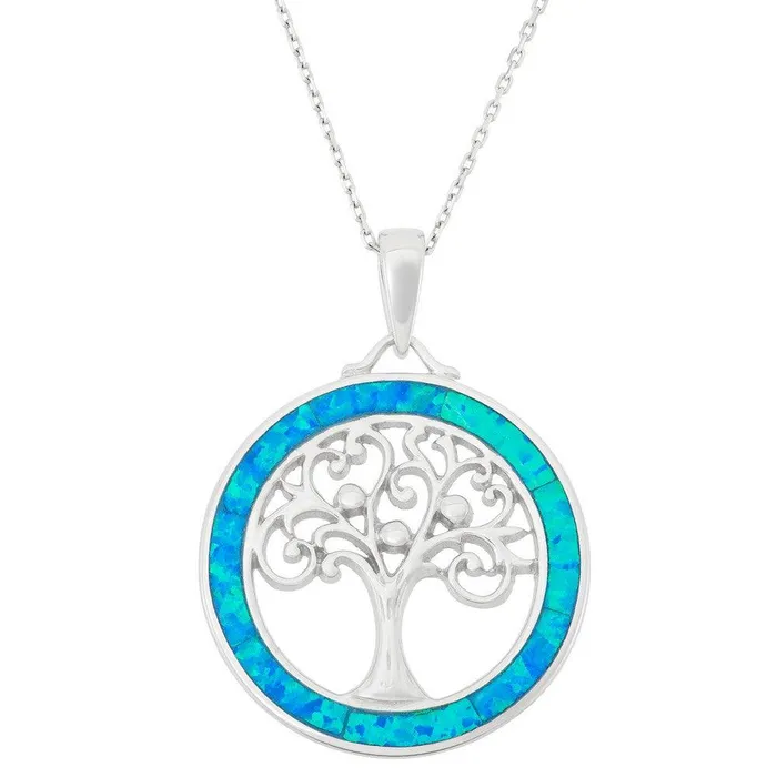 Necklaces Classic Sterling Silver Blue Inlay Tree of Life Pendant