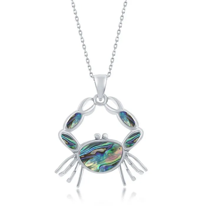 Necklaces Classic Sterling Silver Large Abalone Crab Pendant Chain