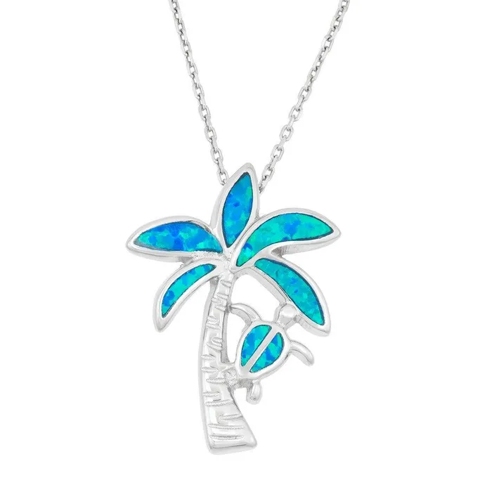 Necklaces Classic Sterling Silver Palm Tree with Turtle Pendant