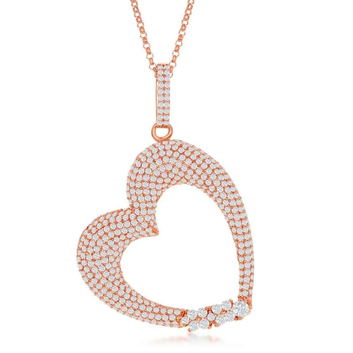 Necklaces Classic Sterling Silver Rose Gold Pave Heart Pendant Chain
