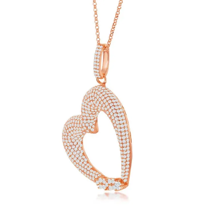 Necklaces Classic Sterling Silver Rose Gold Pave Heart Pendant Chain Necklaces Classic Sterling Silver Rose Gold Pave Heart Pendant Chain