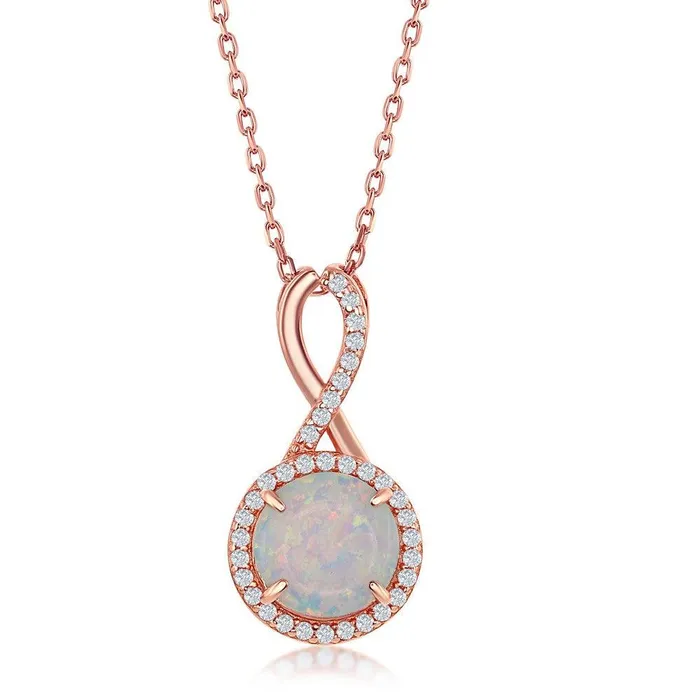 Necklaces Classic Sterling Silver Rose GP Infinity Design CZ Halo Pendant