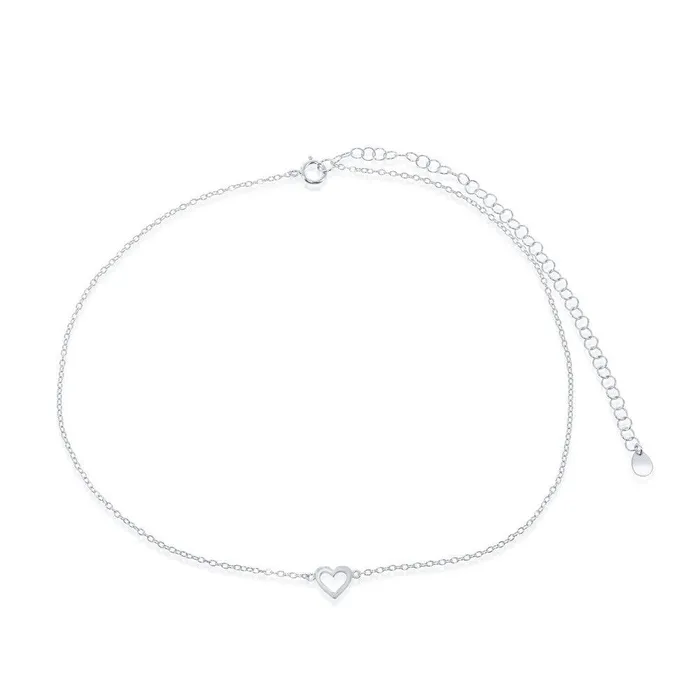 Necklaces Classic Sterling Silver Small Open Heart Design Choker Necklace