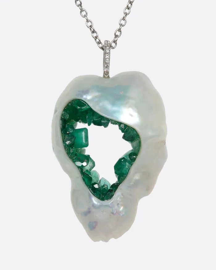 Necklaces LITTLE H Emerald and Pearl Pendant Necklace