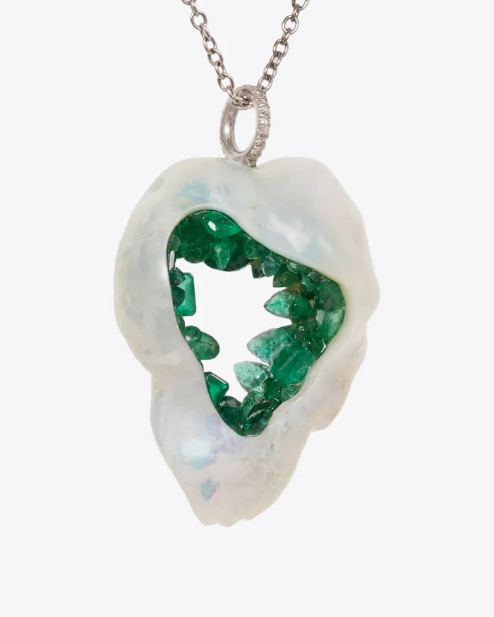 Necklaces LITTLE H Emerald and Pearl Pendant Necklace Necklaces LITTLE H Emerald and Pearl Pendant Necklace