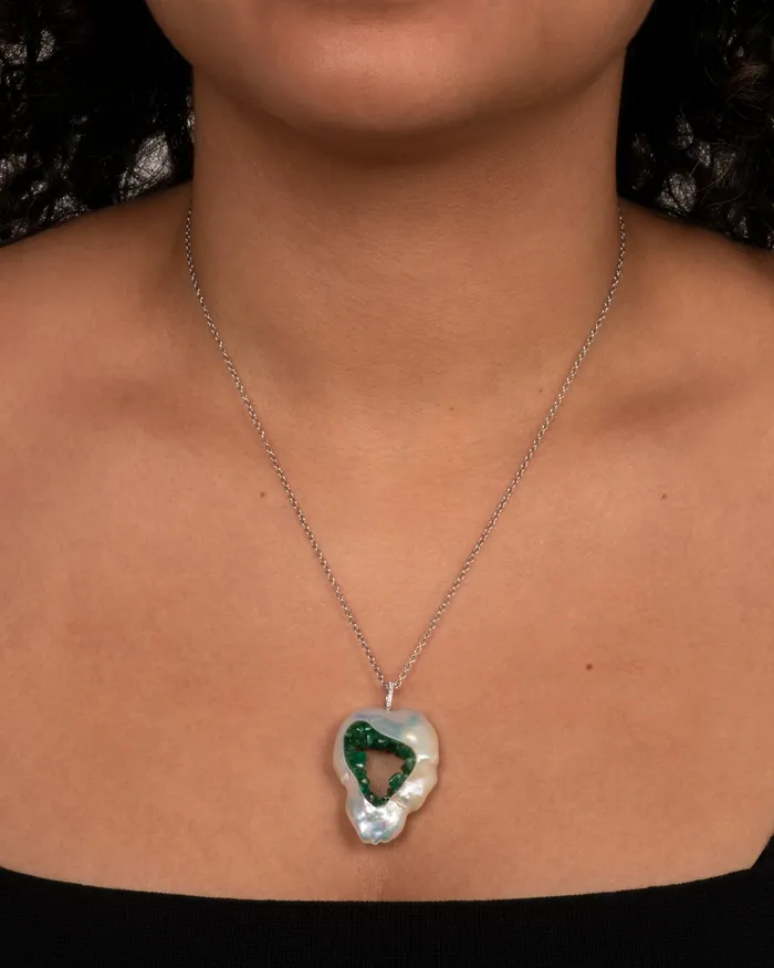 Necklaces LITTLE H Emerald and Pearl Pendant Necklace Necklaces LITTLE H Emerald and Pearl Pendant Necklace