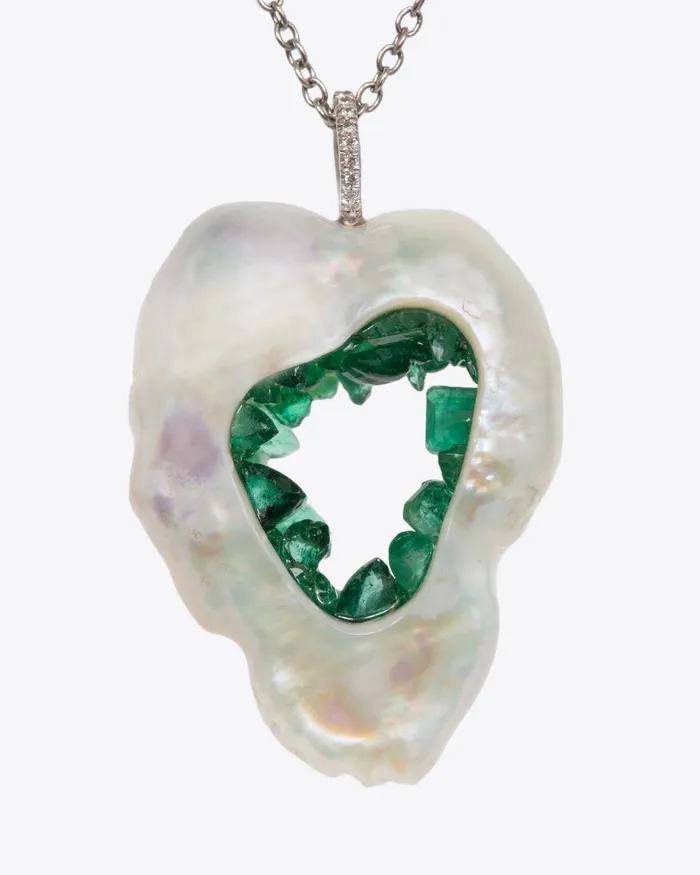 Necklaces LITTLE H Emerald and Pearl Pendant Necklace Necklaces LITTLE H Emerald and Pearl Pendant Necklace