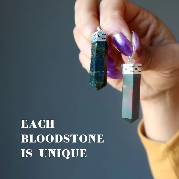 Necklaces Satin Crystals Bloodstone Pendant Christmas Point Stone Silver