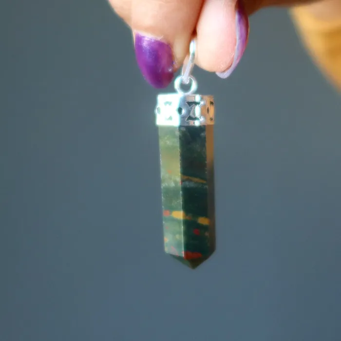 Necklaces Satin Crystals Bloodstone Pendant Christmas Point Stone Silver