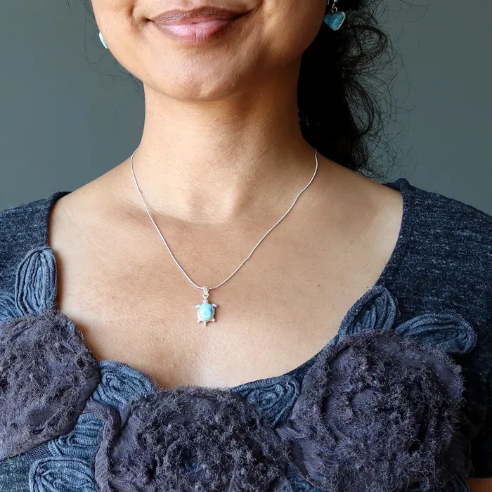 Necklaces Satin Crystals Larimar Necklace Happy Blue Sea Turtle Sterling Silver