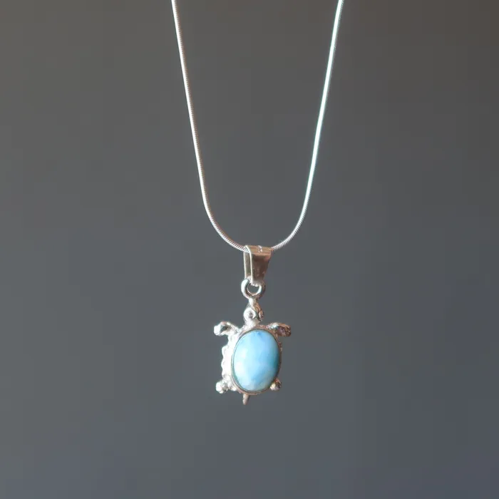 Necklaces Satin Crystals Larimar Necklace Happy Blue Sea Turtle Sterling Silver