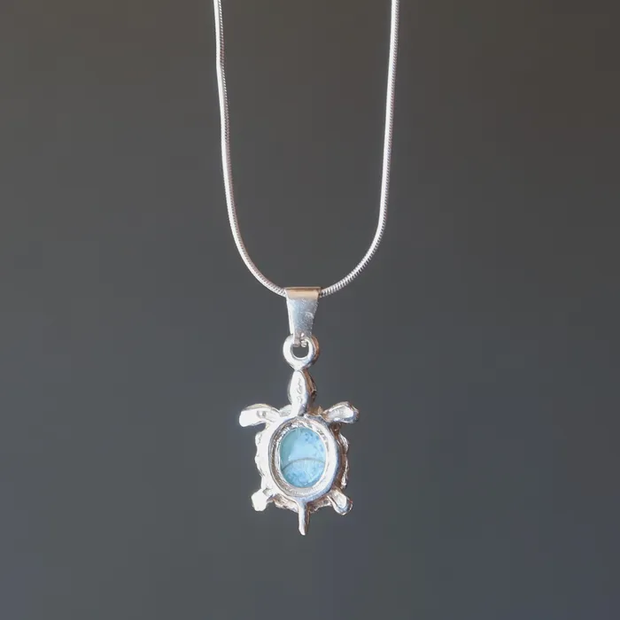 Necklaces Satin Crystals Larimar Necklace Happy Blue Sea Turtle Sterling Silver