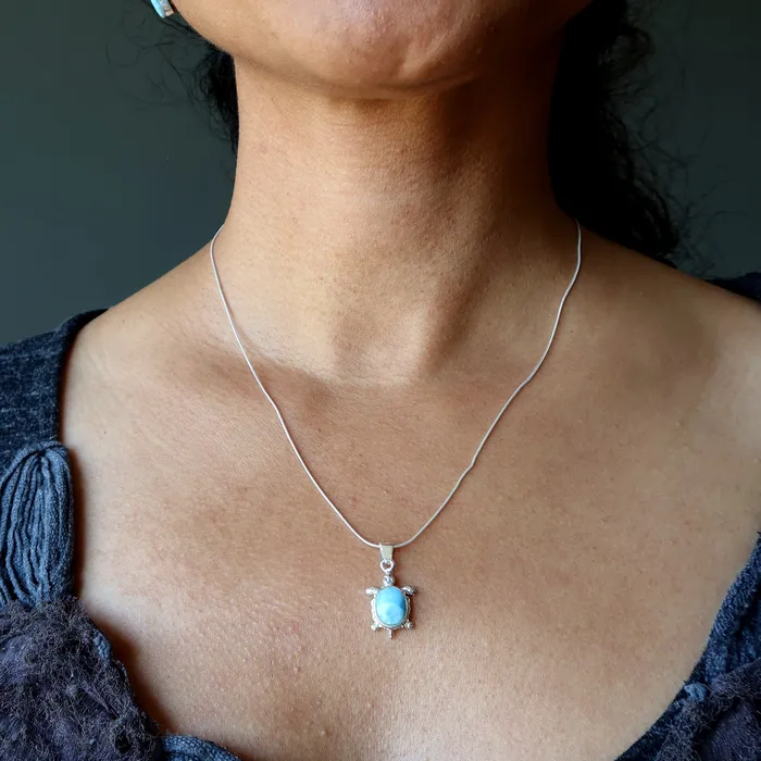Necklaces Satin Crystals Larimar Necklace Happy Blue Sea Turtle Sterling Silver