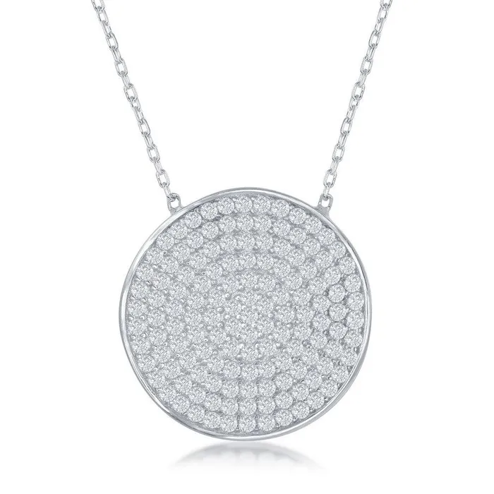 Necklaces Sterling Silver Center Round Cubic Zirconia Necklace Classic