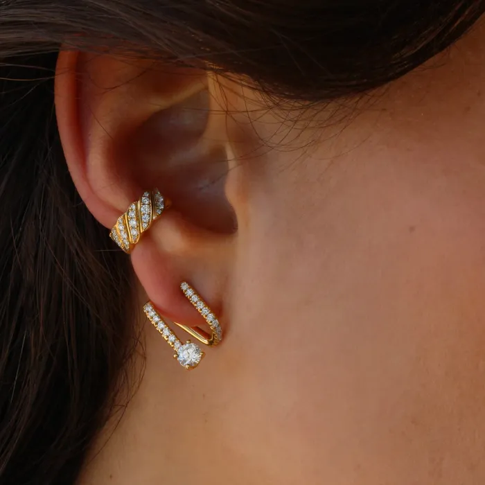 PAVE DIAMOND COIL EARRINGS WITH ROUND DIAMOND ENDS anitako Earrings