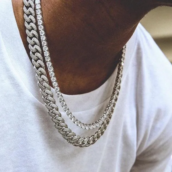 PreStyled Sets VVS Jewelry VVS Jewelry 18K Gold Prong Cuban Chain Tennis Chain Bundle