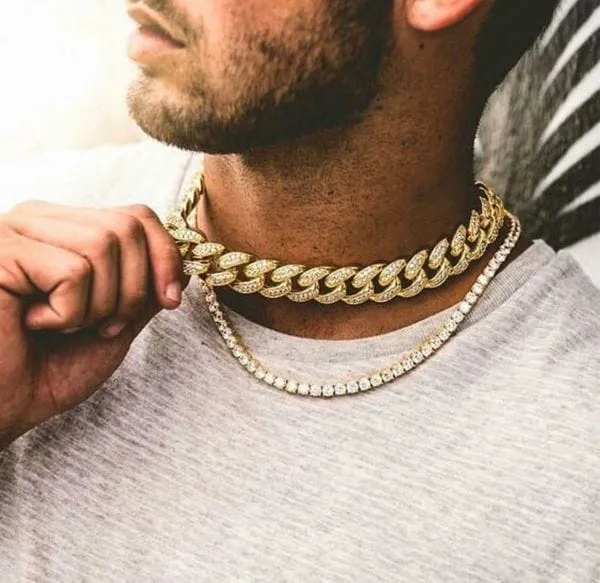 PreStyled Sets VVS Jewelry VVS Jewelry 18K Gold Prong Cuban Chain Tennis Chain Bundle