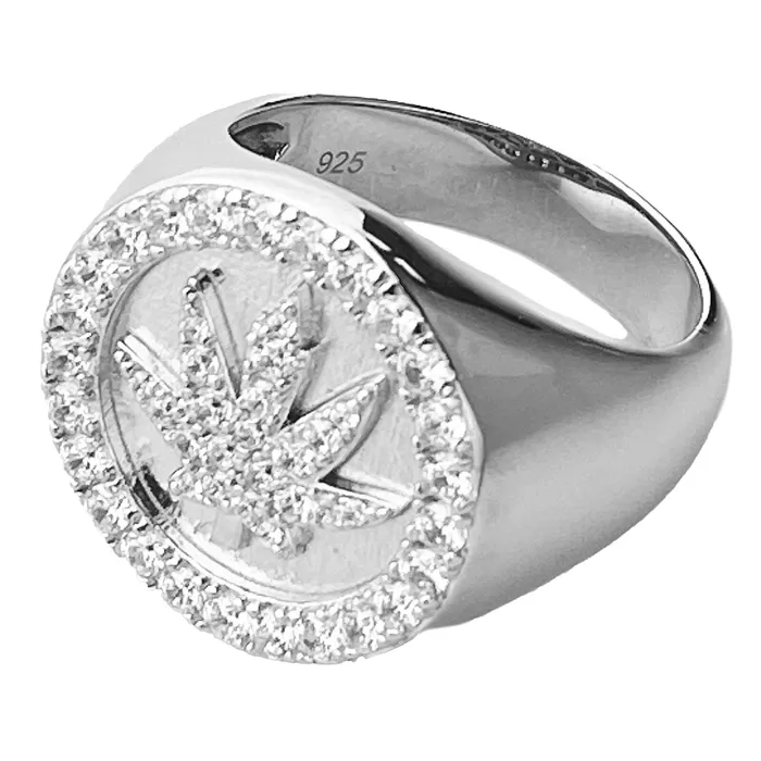Real Solid 925 Sterling Silver Marijuana Weed Leaf CZ Iced Ring Harlem Rings Real Solid 925 Sterling Silver Marijuana Weed Leaf CZ Iced Ring Harlem Rings