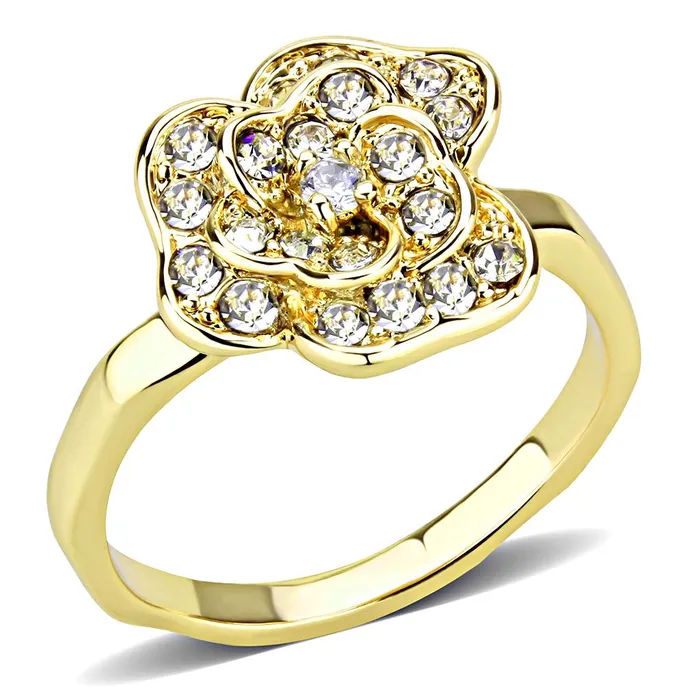 Rings Alamode 3W1497 Gold Brass Ring with Top Grade Crystal in Clear