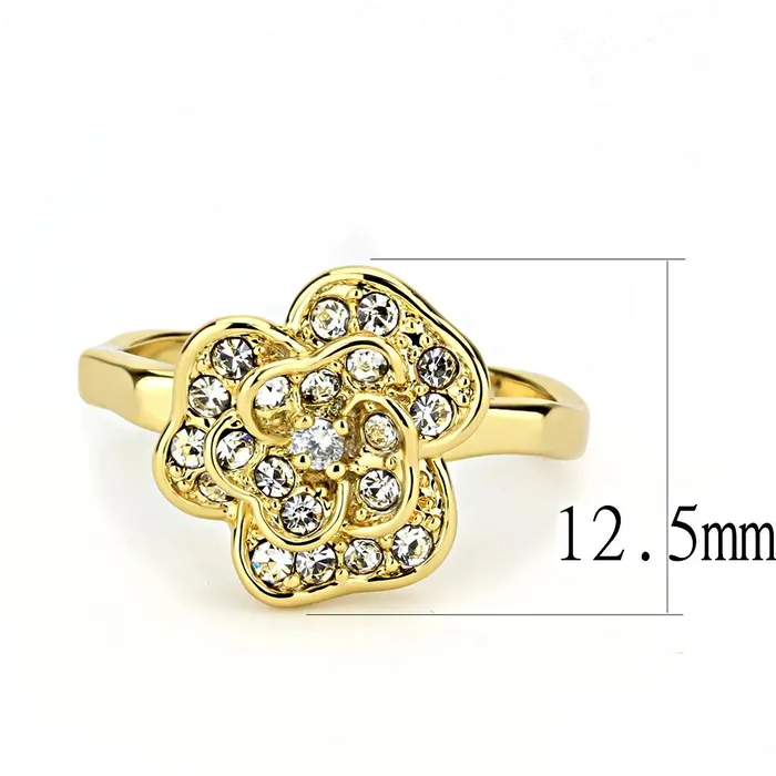 Rings Alamode 3W1497 Gold Brass Ring with Top Grade Crystal in Clear