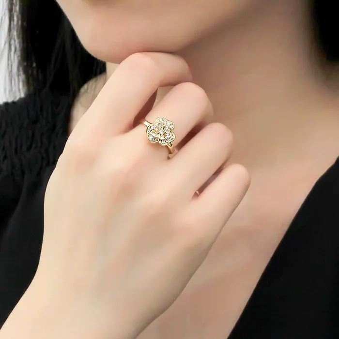 Rings Alamode 3W1497 Gold Brass Ring with Top Grade Crystal in Clear